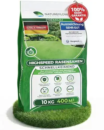 Rasensamen von Natureflow schnellkeimend 10 kg für dichten Rasen