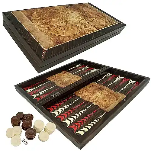 Backgammon Holz PrimoLiving Deluxe Spielset Globe XXL
