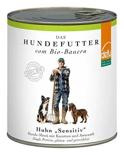 Bio Nassfutter für Hunde defu Huntter, 6 x 820 g, Bio Huhn Sensitiv