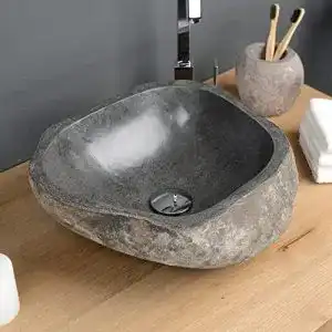 Naturstein Waschbecken 40 cm aus Flussstein für Bad und WC