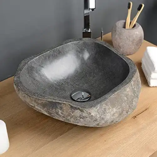 Naturstein Waschbecken 40 cm aus Flussstein für Bad und WC