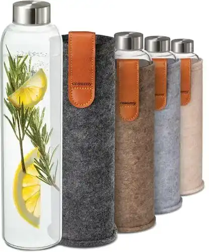 Cosumy Trinkflasche aus Glas mit Filzbeutel 750ml