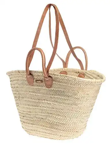 Strandtasche Felex Ibiza Korb aus Palmblättern mit Ledergriffen