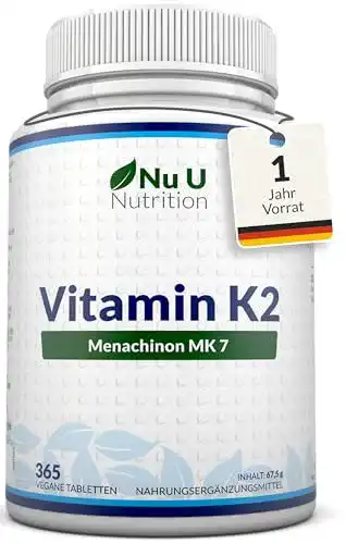 Vitamin K2 MK7 200µg von Nu U Nutrition – 365 vegane Tabletten