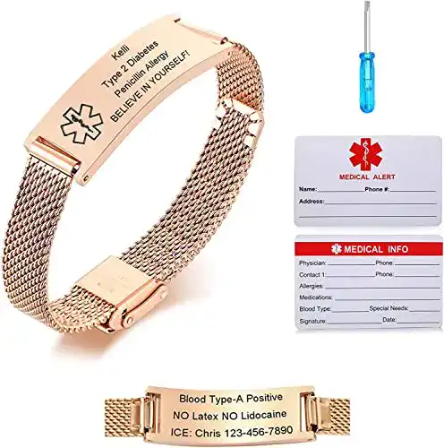 Medizinisches Notfallarmband VNOX für Damen mit personalisierbarer Gravur