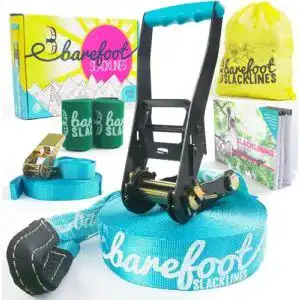 Slackline Barefoot Slacklines Barfuß-Set 18 m mit Ratsche und Zubehör
