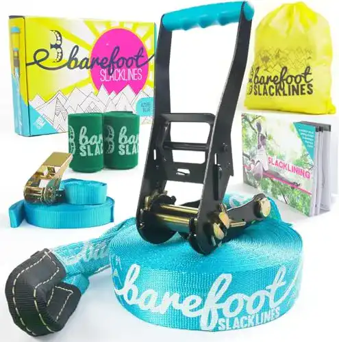 Slackline Barefoot Slacklines Barfuß-Set 18 m mit Ratsche und Zubehör