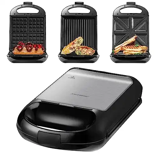 Sandwichmaker 4er Steinborg 3in1 mit 3 Platten für Grillen, Waffeln und Toast