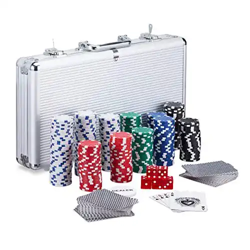 Pokerkoffer Relaxdays mit 300 Laser Pokerchips und 2 Kartendecks