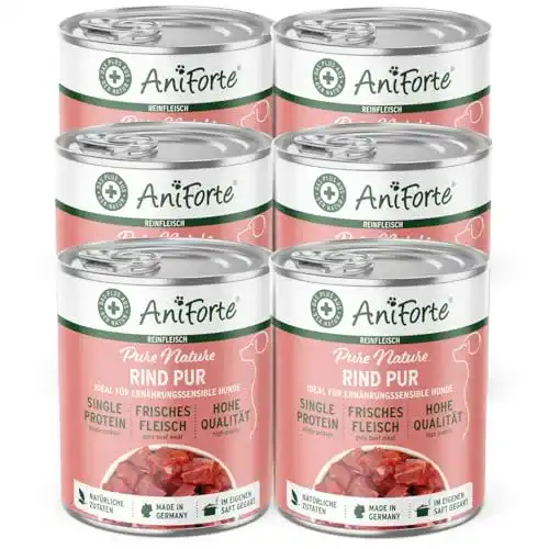 AniForte Hundefutter Nass Rind Pur 6 x 400g – Getreidefrei und Hochwertig