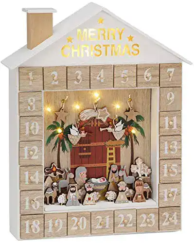 Adventskalender aus Holz zum Befüllen mit LED-Beleuchtung