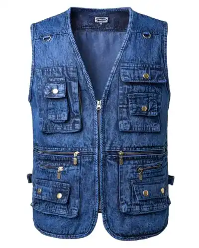 Anglerweste KTWOLEN Herren Retro Jeans Weste Motorrad