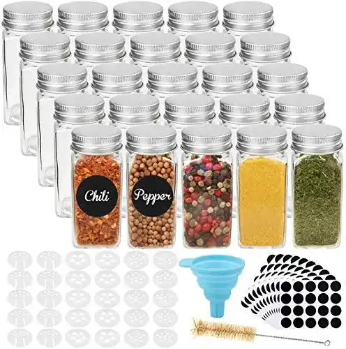 CDWERD Gewürzgläser Set mit 25 eckigen 120ml Behältern