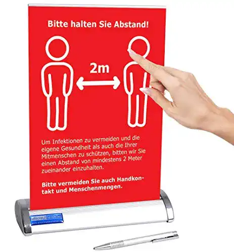 Abstand halten Aufsteller Roll Up Mini DIN A4 mit Hygieneregeln