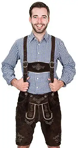 Lederhose Symphonie Westerwald für Herren, kurze Trachtenhose in Dunkelbraun