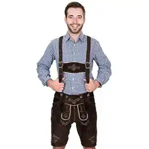 Lederhose Symphonie Westerwald für Herren, kurze Trachtenhose in Dunkelbraun
