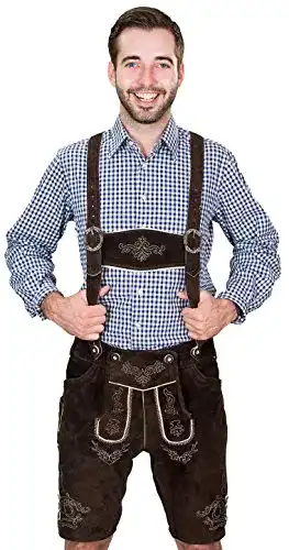 Lederhose Symphonie Westerwald für Herren, kurze Trachtenhose in Dunkelbraun