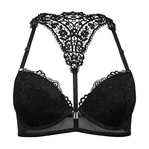 Lascana Damen Push-up-BH mit Vorderverschluss und Spitze