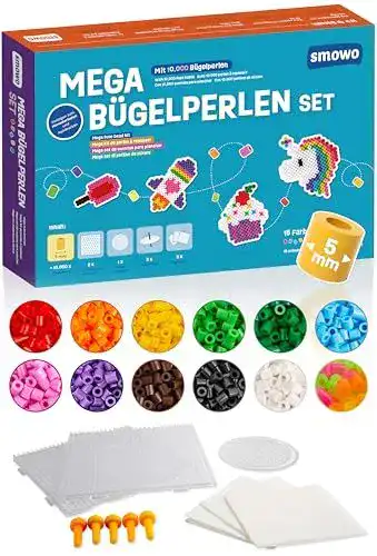 Bügelperlen Smowo 10.000 Set mit 15 Farben und Steckplatten