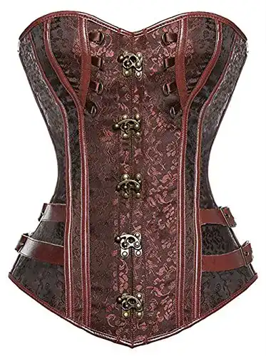 Korsett Kuose Damen Vollbrust Faux Leder Steampunk Corsage in Übergrößen