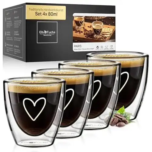 Espresso-Tassen Set von ElbFuchs mit 4 doppelwandigen 80ml Gläsern