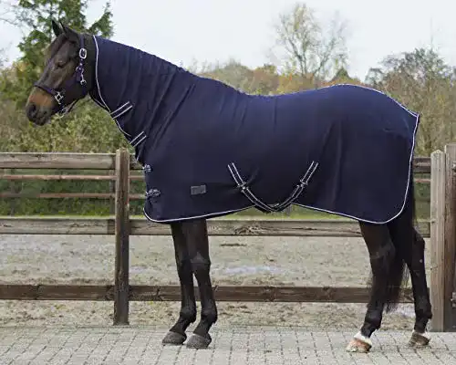 Abschwitzdecke QHP Fleecedecke Basic mit Halsteil und Kreuzgurten