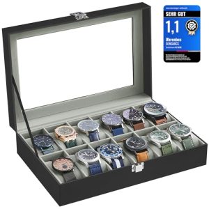 Uhrenbox mit 12 Fächern und Glasdeckel von Songmics
