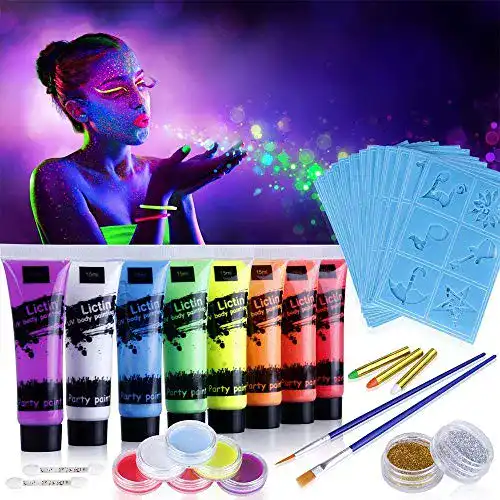 Lictin UV Bodypainting-Farben Set mit 8 Farben und Kinderschminke