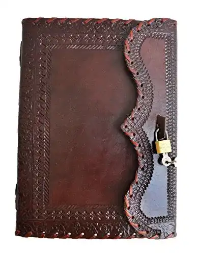 Tagebuch mit Schloss aus Leder, 25,4 cm, blanko Schreibblock