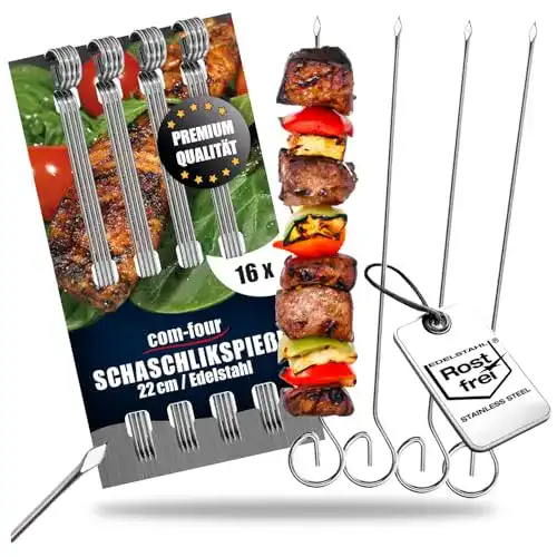 Edelstahl Schaschlikspieße COM-FOUR 16 Stück, 22 cm lang
