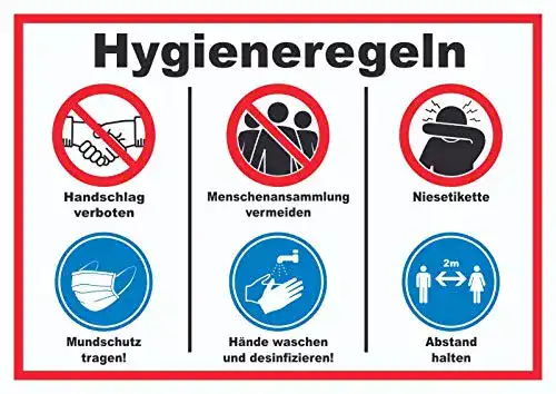 Hygieneregeln Schild mit Symbol und Text für Sicherheitsstandards