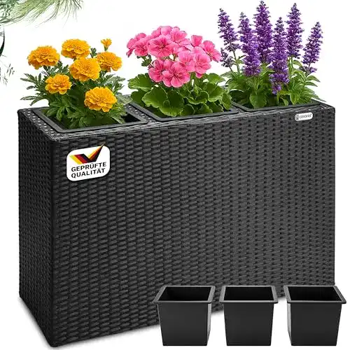 Pflanzkübel Casaria Blumenkasten mit 3 Innentöpfen aus Polyrattan