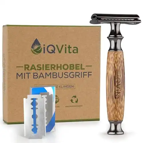 iQVita Premium Rasierhobel mit Bambusgriff