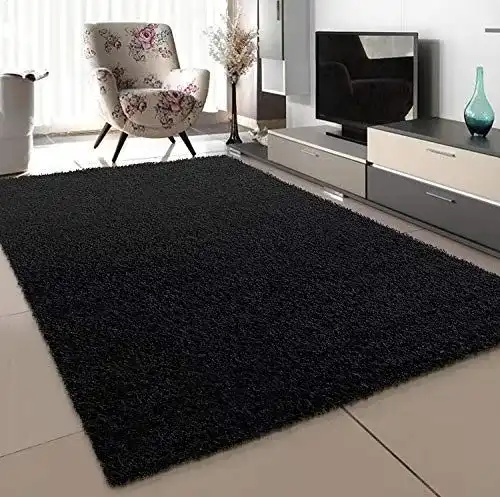Hochflor Teppich SANAT für Wohnzimmer in Schwarz, 80×150 cm