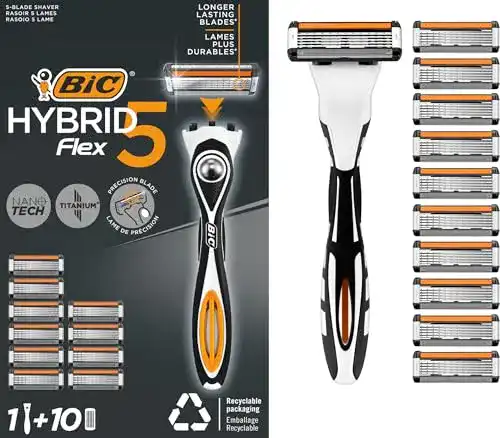 Bic Hybrid 5 Flex Herrenrasierer mit 10 Wechselklingen und Präzisionstrimmer