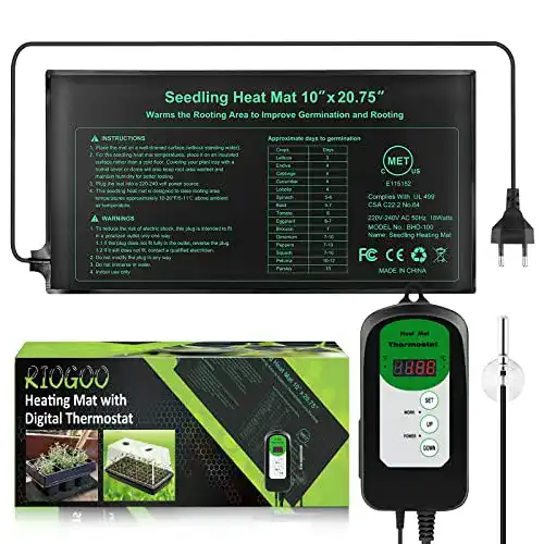 Heizmatte für Pflanzen Riogoo 24 x 52 cm mit Thermostatregler
