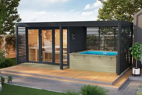 Sauna Chillroi Haus XL mit Anbaudach und Minipool für den Außenbereich