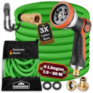 Flexibler Gartenschlauch 15m mit Vollmessing-Adapter und Wandhalterung