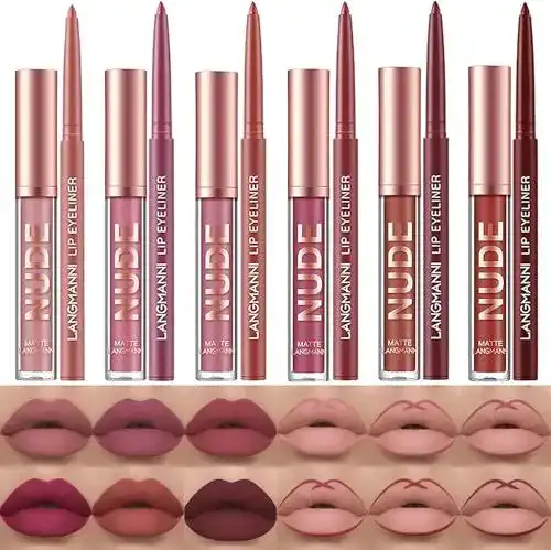 Lippenstift Langmanni 6 mit 6 Liplinern – langlebiger und wasserdichter Lipgloss