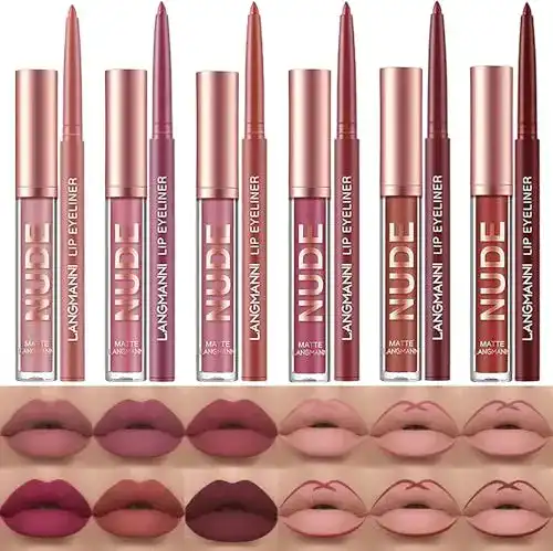 Lippenstift Langmanni 6 mit 6 Liplinern – langlebiger und wasserdichter Lipgloss