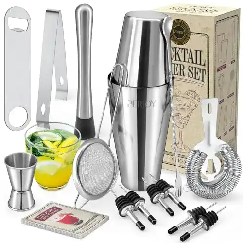 Perjoy Cocktailmixer Set 16-teilig aus Edelstahl