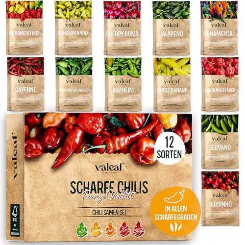 Chili-Samen Valeaf Set mit 12 verschiedenen Chili-Sorten