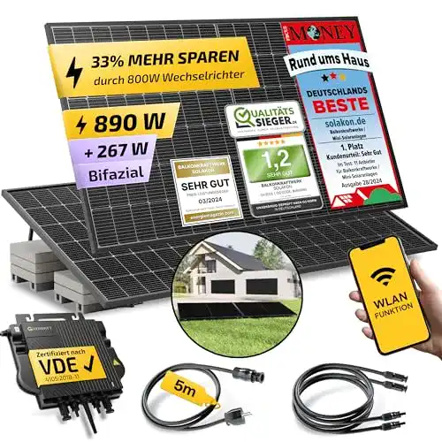 Balkonkraftwerk Solakon 900W mit Halterung für Flachdach