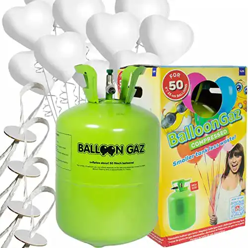 Helium Ballongas Set mit Herzballons und umweltfreundlichen Ballonbändern 50 Stück