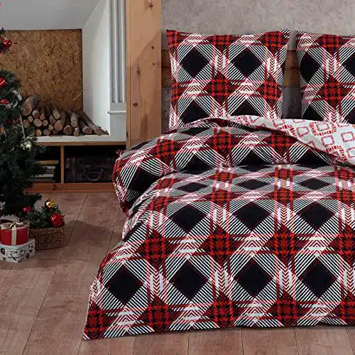 Biber Bettwäsche 155×220 cm in Rot, Schwarz und Weiß