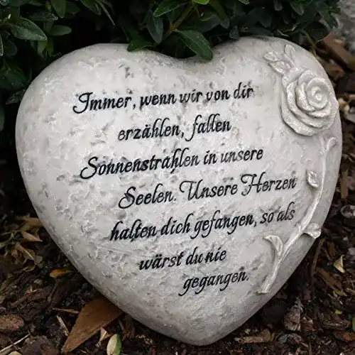Grabschmuck Trauerherz mit Spruch und Rose für Gedenkorte