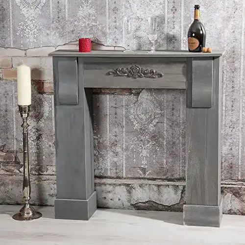 Kaminkonsole Melko Kaminumrandung aus Holz im Vintage-Stil
