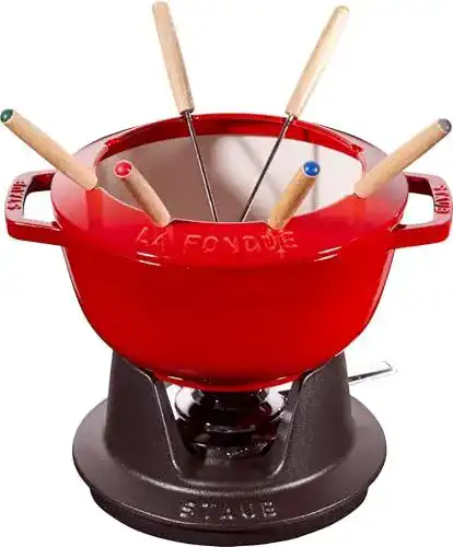 Fondue Set aus Gusseisen mit 6 Gabeln, 20 cm, 2,3 l, Kirschrot