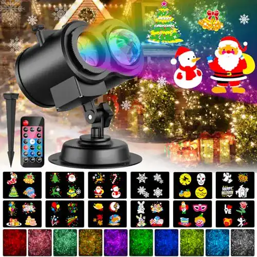 Yazeky Weihnachtsprojektor für Außen, 2-in-1 LED mit 12 Mustern