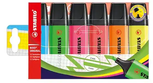 Textmarker Stabilo Boss Original 6er Pack für Schule und Büro